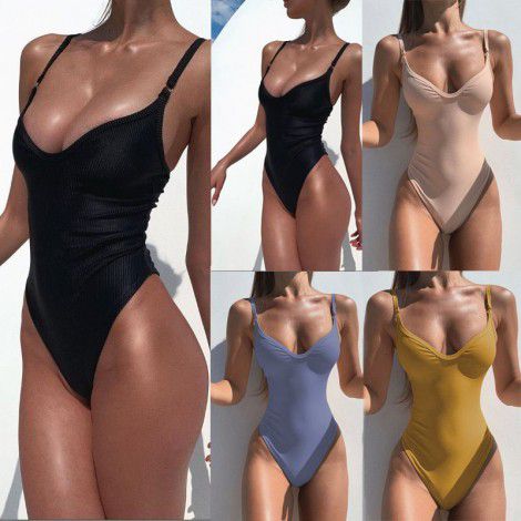 new foreign trade cross-border swimsuit women Europe and America Amazon hot pure color women sexy swimsuit women one piece