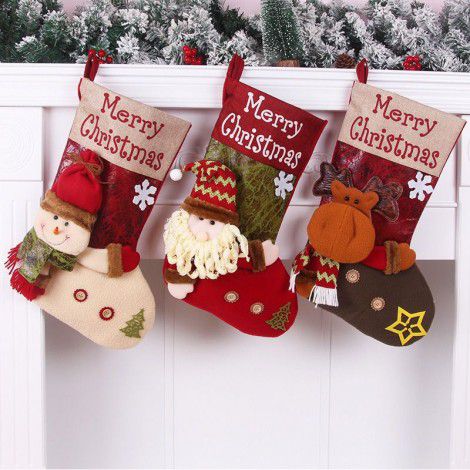 Cross border Christmas supplies imitation leather socks gift bag machine embroidered sock head Gift Bag Christmas decoration candy socks