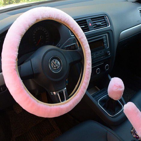 Winter Plush automobile steering wheel cover Plush pull handle cover warm Unisex steering wheel three piece set
