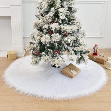 Cross border new pure white fluffy Christmas Tree Skirt ornaments holiday decorations falling water roll bundle wool Tree Skirt