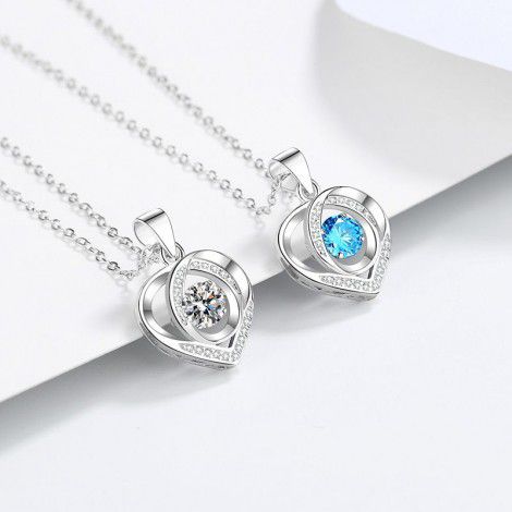 S925 light luxury small people beating heart moving necklace, Love Pendant, diamond, simple pure silver necklace wholesale