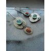 Rongyu Bohemian Mint chalcedony and Artificial Coral Earrings creative asymmetric Vintage Silver Earrings