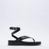 Za strap thick bottom sandals women's 21 new women's shoes black strap flat bottom cow leather fashion sandals summer clip toe