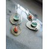 Rongyu Bohemian Mint chalcedony and Artificial Coral Earrings creative asymmetric Vintage Silver Earrings