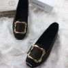 autumn and winter new fashion square head comfortable large women's shoes with velvet square buckle flat shoes women's single shoes foreign trade multicolor 