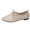 Small leather shoes women's 2022 spring new leisure pointed lace up women's shoes comfortable flat heels Doudou shoes small white shoes single shoes 