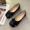 Single shoe lady 2022 summer and autumn new shallow mouth square head bean shoes bow flat bottom fairy style grandma shoes lady scoop shoes 