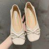 Single shoe lady 2022 summer and autumn new shallow mouth square head bean shoes bow flat bottom fairy style grandma shoes lady scoop shoes 