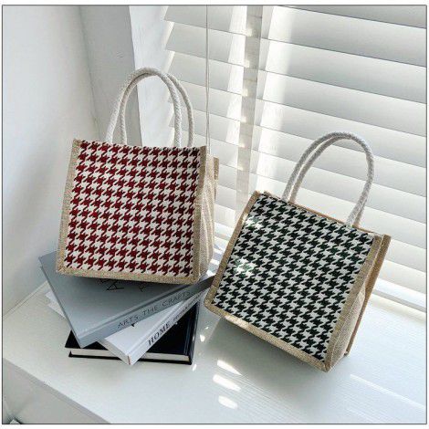Cross border wholesale bags, women's new Plaid linen bags, fashionable casual women's handbags, simple shoulder bags