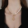 Natural baroque pearl love necklace women's stitching ins hip hop clavicle chain