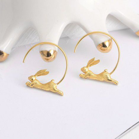 Yuexin original rabbit glossy Earrings personality atmosphere simple pure silver earrings female fashion European and American ins Earrings
