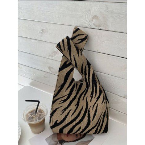 Amazon eBay cross border Japan South Korea contrast striped vest knitting One Shoulder Tote bag knitting portable shopping bag (female)