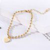Cross border European and American trend simple 18K plated gold bracelet geometric tag round bead chain personalized titanium steel bracelet (female)