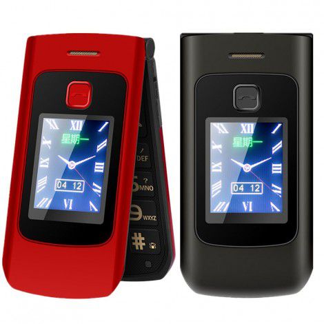 Foreign trade new double screen flip key SOS family dialing flashlight voice King elderly mobile phone wholesale