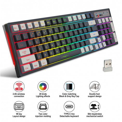  new thin film game keyboard RGB backlight two-color injection keycap gray white color matching 2.4G wireless keyboard