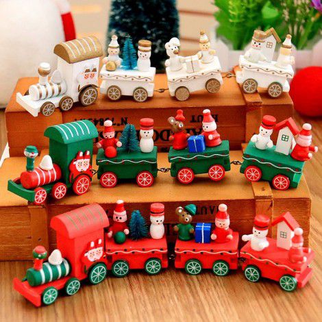 Christmas decorations Christmas wooden train children's kindergarten Holiday Christmas gifts Christmas decorations gifts