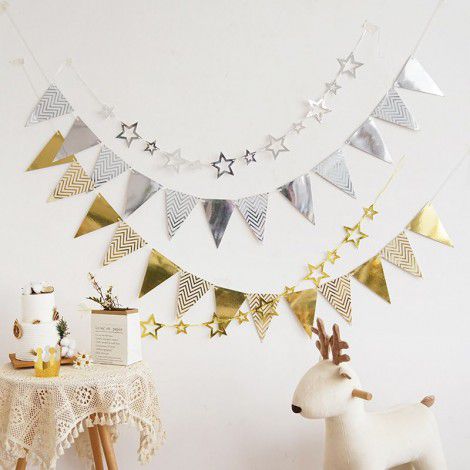 Ins style birthday party flags, colorful flags, flowers, kindergarten decorations, banners, festive decorations, hanging decorations, flag braces