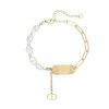 European and American ins fashion wild 18K genuine gold plated love zircon pearl lock letter pendant snake chain titanium steel bracelet