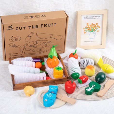 Children's family toys puzzle wooden magnetic vegetables and fruits cut happy kitchen simulation mini toy model