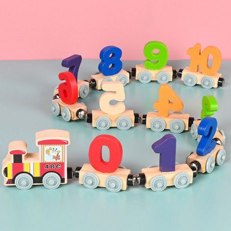 Children's puzzle wooden toys 12 section magnetic digital car puzzle assembly color wooden small train puzzle toys