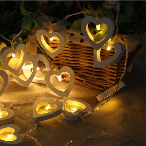 Cross border special battery box, star light string, wooden love led small color lights, decorative lights, wholesale