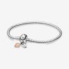 Original Beaded pan family Bracelet Silver shining round crown heart-shaped DIY Mickey full diamond series simple Snake bone chain