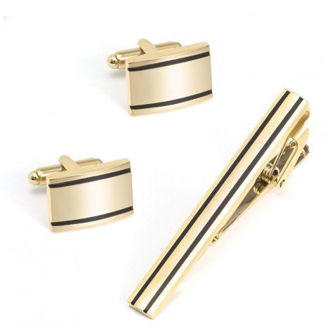 Spot gold stripe smooth brushed metal Cufflinks tie clip set foreign trade Europe and America hot selling CUFFLINK SET
