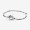 Original Beaded pan family Bracelet Silver shining round crown heart-shaped DIY Mickey full diamond series simple Snake bone chain