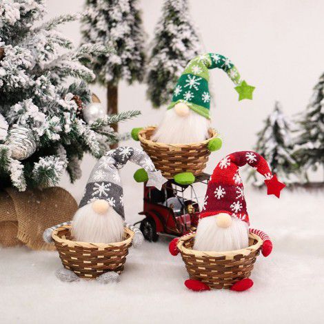 Cross border European and American new Christmas decorations faceless old man candy basket bamboo small holding basket creative home gifts 