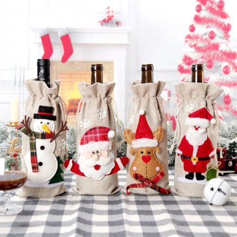 European and American new Christmas wine bottle set Christmas decorations Santa Claus Snowman elk linen wine bottle set