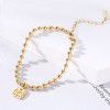 Cross border European and American trend simple 18K plated gold bracelet geometric tag round bead chain personalized titanium steel bracelet (female)