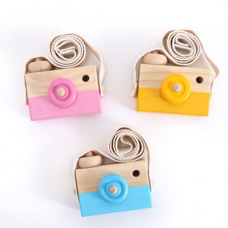 Cross border Wooden Camera Photo artifact hanging neck children's manual wooden toy camera creative small camera