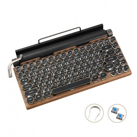 Retro typewriter Bluetooth mechanical keyboard punk keycap mobile phone flat MAC green axis real mechanical keyboard 
