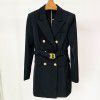 European and American celebrity style commuting double breasted metal buckle belt slim fit suit dress